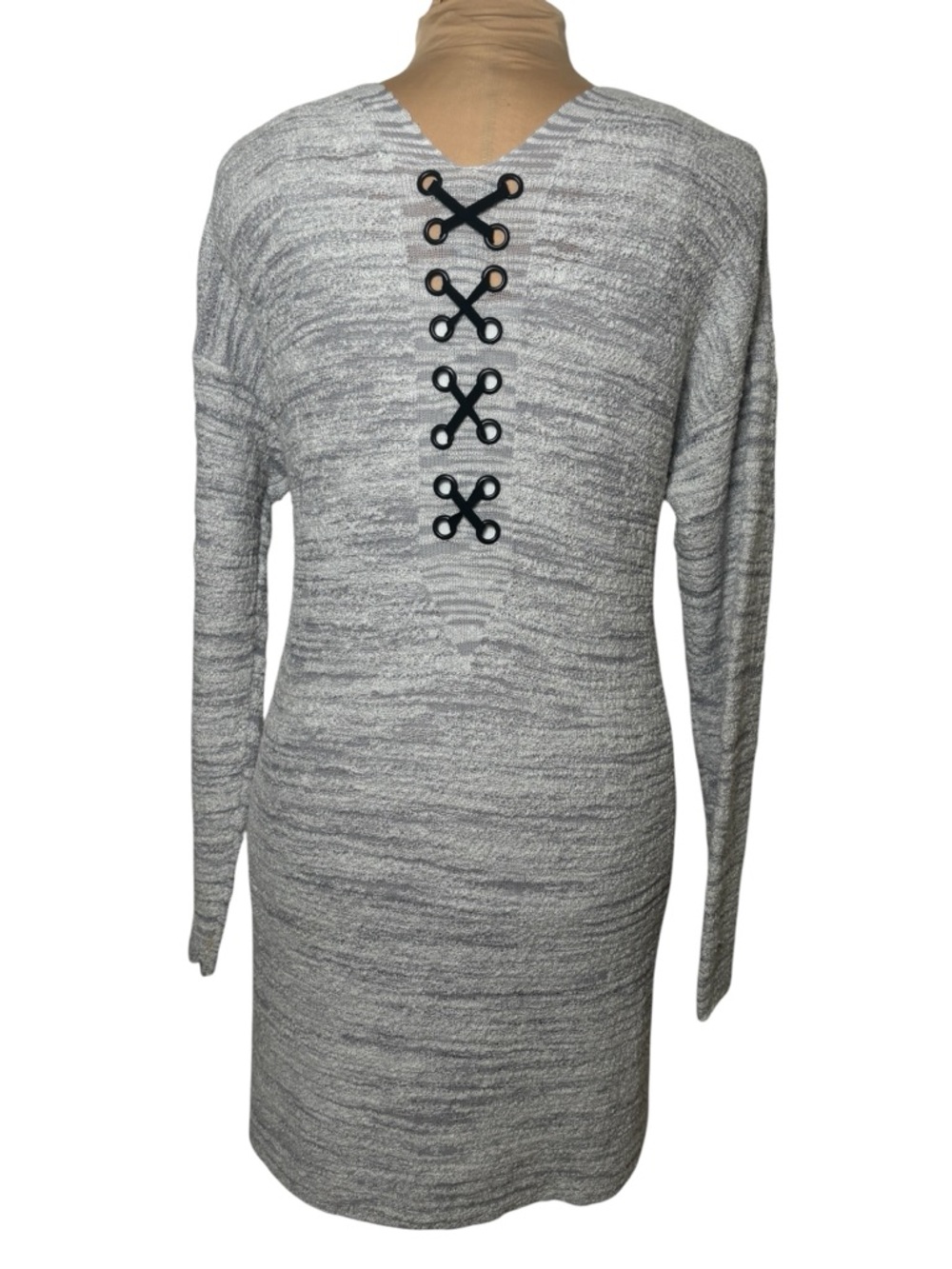 NIC+ZOE Gray Marled Knit Open Cardigan Medium Long Lace Up Back
